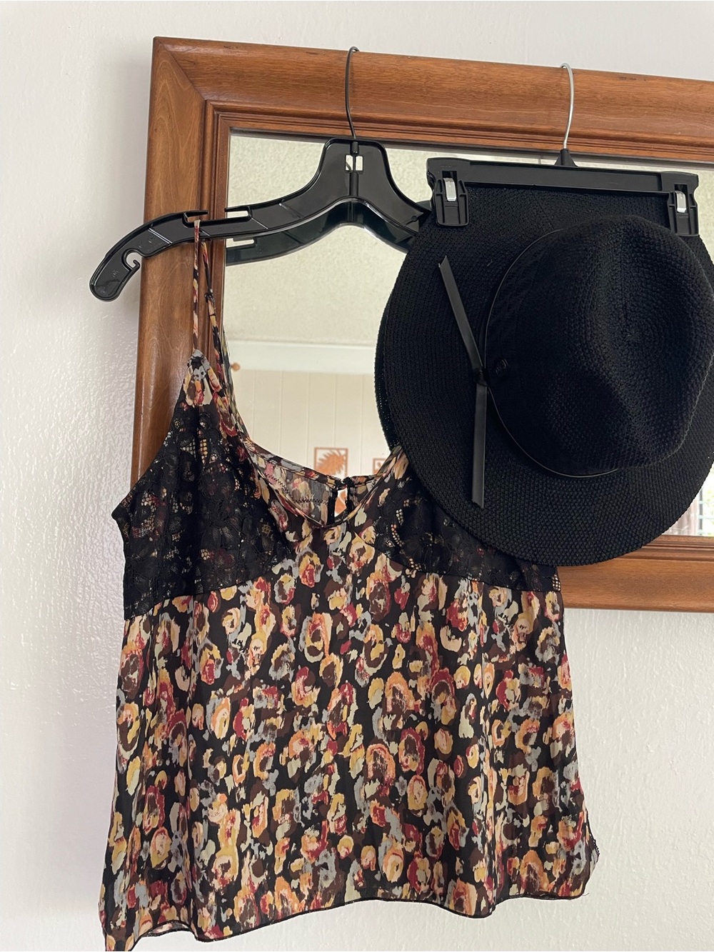 Free People Black Floral Lace-Trim Cami